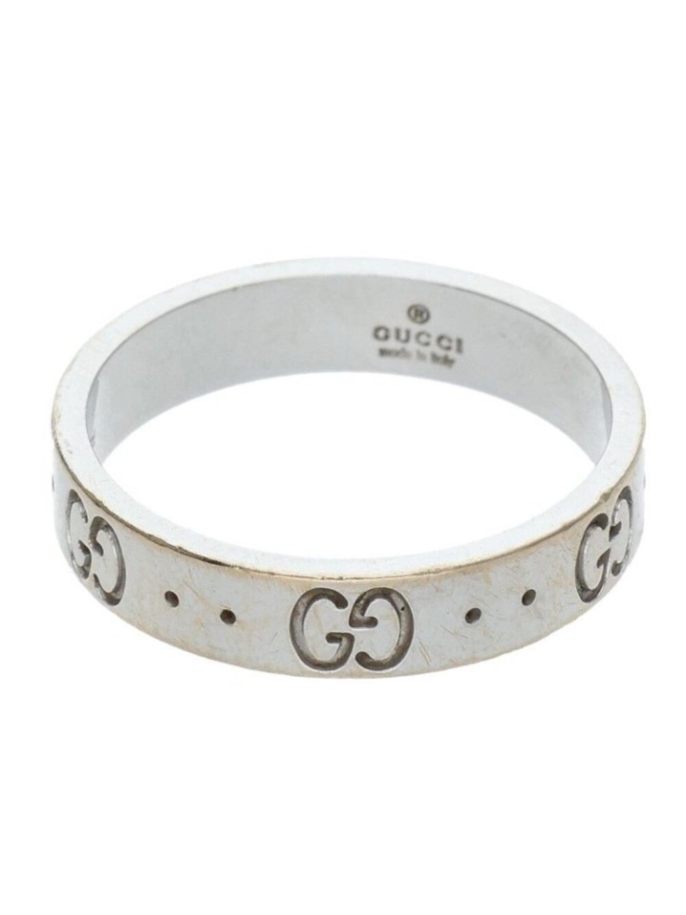 Gucci 18k White Goldgg Logo Icon Ring
